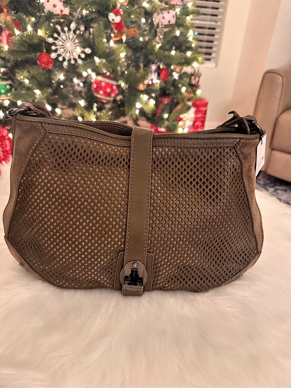 Burberry Bartow Perforated Leather & Suede Hobo crossbody Bag